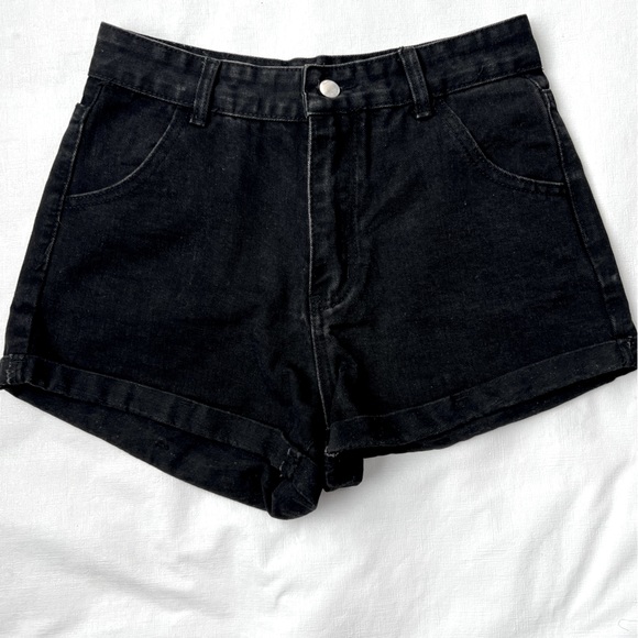 Shein High Waisted Denim Black Jean Shorts Size S - Picture 1 of 9